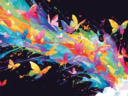 Schmetterling Malen Nach Zahlen Erwachsene, Linien Malen Nach Zahlen Kinder Klein 30x40cm, DIY Set Erwachsene Handgemalt Leinwand Ölgemälde, Acrylfarben mit 3 Set Pinseln, Zimmer Deko Aesthetic -Y731