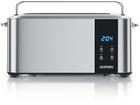 Arendo - Tostapane in acciaio inox a fessura lunga 4 fette touch screen – doppia parete – 1500 W – Inserto per panino integrato – 7 gradi di doratura – centraggio del pane – visualizzazione del tempo