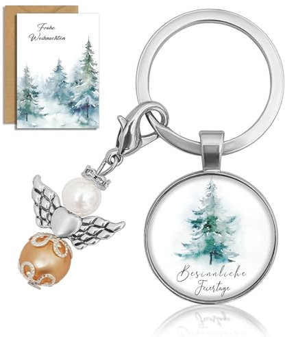 Schutzengel Schlüsselanhänger Weihnachten - Kleine Weihnachtsgeschenke Schutzengel Anhänger - inkl. Weihnachtsbaum Engel Anhänger, Glückwunschkarte und Umschlag - Weihnachtsengel Glücksbringer