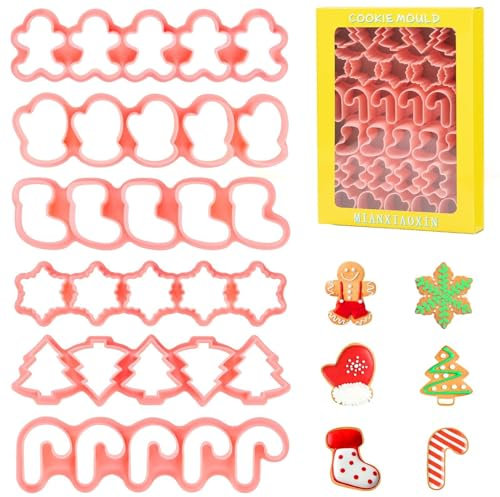 Becellen 6 Pezzi Biscotti Formine Natale, Pressable 3D Stampi per Mini Biscotti Natalizi Riutilizzabile Plastica Tagliapasta per Natalizie Biscotti Bakeware Fondente