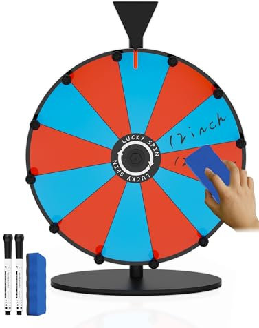 ORWOD Preisrad, 30,5 cm (12 Zoll), robustes Spinnrad für Preise, 12 Steckplätze, Farbdreh-Preisrad, Drehrad für Preise mit trocken abwischbaren Markern und Radiergummi für Show, Karneval, Glücksspiel