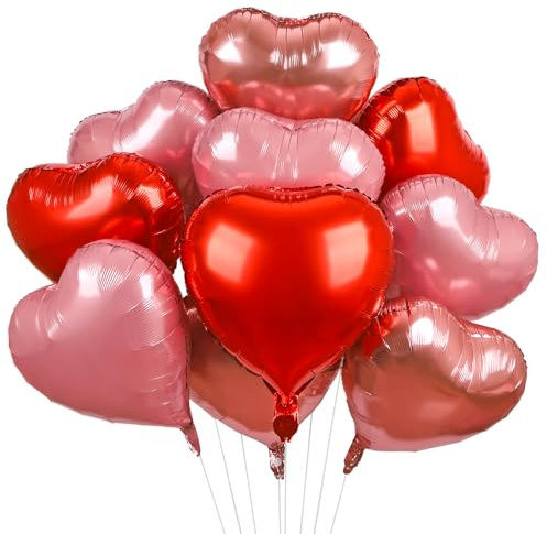 Herz Folienballon 24 Stück,18 Zoll Herzluftballons Rosa Rot Roségold,Herz Helium Luftballons,Herzluftballons Helium Rot,Herzform Ballon für Hochzeiten,Valentinstag,Jubiläum,Geburtstag