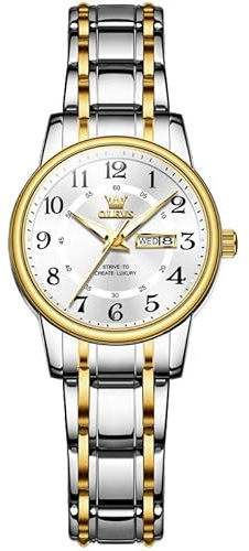 OLEVS Silver Womens Watch Waterproof Dress Women's Watch Two Tone Watches for Women with Date Fashion Ladies Business Analog Quartz Small Wrist Watch Gold Stainless Steel