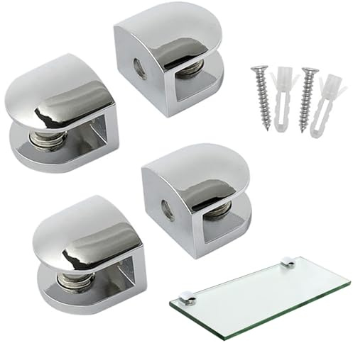 Staffe per mensole in vetro, 4 pezzi, supporto regolabile per mensole in vetro, morsetti per montaggio a parete, morsetto per vetro in metallo, supporto per mensola da parete adattivo spessore 5-8 mm