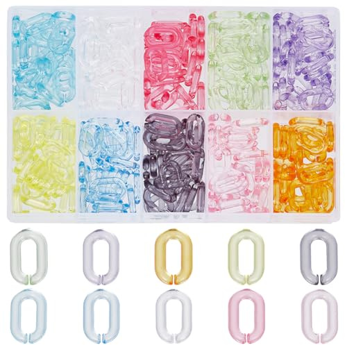 SOFPLATE 300 Stück Verbindungsringe Aus Schmuck Acryl Kettenglieder Transparent Bunt Süßigkeiten Oval Panzerkabel Schnell Zu Öffnende Clip Verbindungsstücke Für Die Schmuckherstellung Halsketten Telef