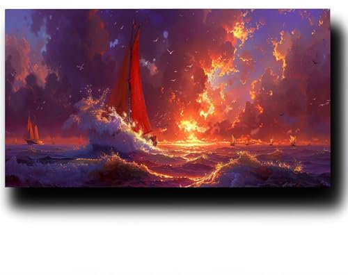 Boot Malen Nach Zahlenn Erwachsene -Landschaft Malen Nach Zahlen ab 9 jahre Mädchen, Acrylfarben Set Malen Nach Zahlen kinder, Kreativ set für Erwachsene Bastelset, Wanddeko und Geschenk 30X60cm 2-V-6