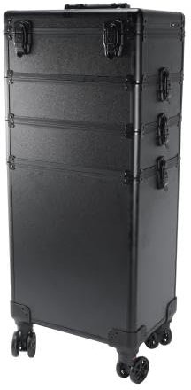 Malette de Maquillage 4-en-1 à roulettes à 360°| avec Miroir LED en 3 Couleurs et Poignée Télescopique | Valise Maquillage Professionnel pour Accessoires de Beauté,Noire