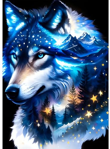 QQYRHN 5D Fantasie Wolf Diamond Painting Kit für Erwachsene Anfänger Sternenhimmel Diamant Kunst Kits Vollständiges DIY Traumland Diamantstickerei-Set Perfekt zur Entspannung und Dekoration 30x40 cm