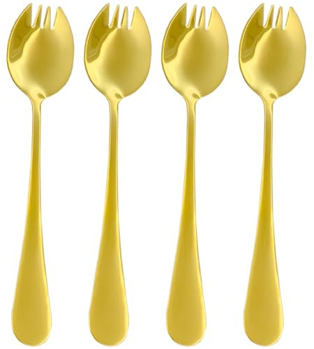 Juego de tenedores dorados de 4 piezas, híbrido vintage de acero inoxidable 304, ideal para postres, ensaladas, apto para lavavajillas, 6.6 x 1.4 pulgadas