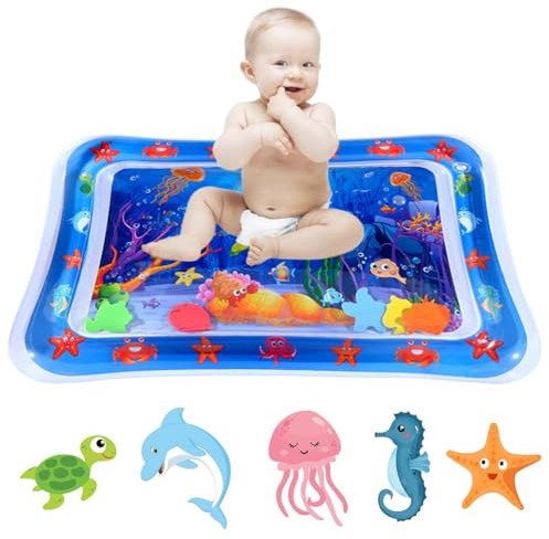 Wassermatte Baby, Baby Spielzeug, Wasserspielmatte BPA-frei, BabyAufblasbare Bauchzeit Matte Kinderspielzeug Wasser Matte, SpielmatteBaby für 3 6 9 Monate Blauer Ozean 69 x 50 cm