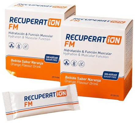 PACK 2 Bebida Hipotónica Sin Azúcar con Electrolitos + Sales Minerales y Magnesio para Remineralización Muscular Profunda y Fatiga Sabor Naranja Sin Gluten Ni Lactosa Pack 20 Sobres | RECUPERATION