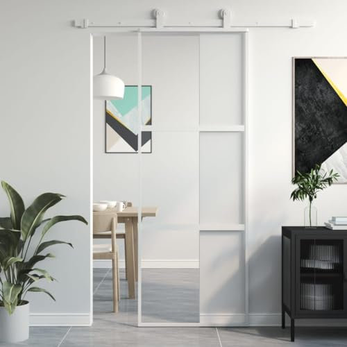 Artikel-Schiebetür, weiß, 76 x 205 cm, gehärtetes Glas und Aluminium, Beschläge, Baumaterialien, Türen, Haustüren