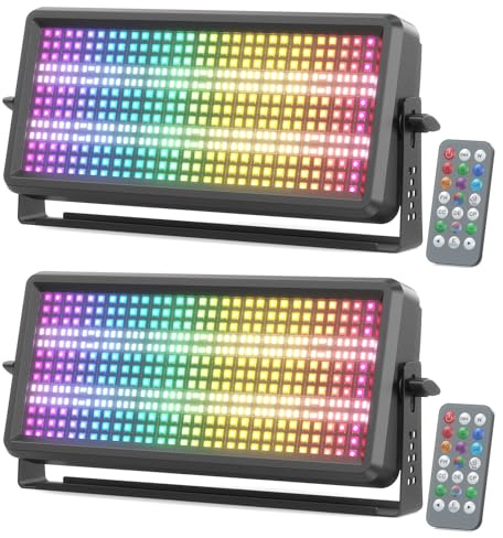 150W Lumière de Fond Stroboscopique Thunderbolt avec Télécommande, 270 RGB + 180 Blanc LEDs Éclairage Lumières de Scène pour DJ Discothèque Fete Effets Performances, 2 pièce