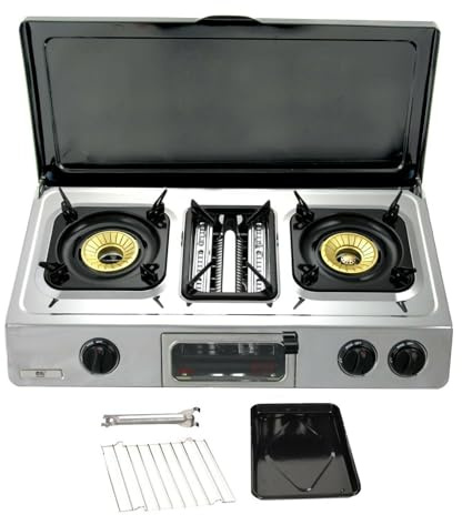 NJ G-78C Réchaud à gaz de camping - 3 Feux Plaque de Cuisson Portable Gril et Four Brûleur