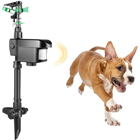 Water Jet Solar Motion Activated Sprinkler Adjusted Angle Animal Repellent Infrared Sensor Garden Bird Repeller for Orcandscaped Areas, Lawns, Green Spaces, Yards-Black, Timeable, 57cm Height