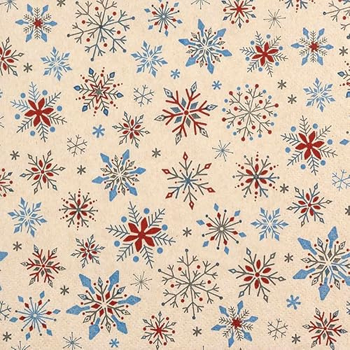 Home Fashion 20 Servietten aus Recycling-Papier Winter Feine Schneeflocken rot-blau als Tischdeko. Papierservietten, umweltfreundlich mit Motiv. Auch für Decoupage und Serviettentechnik 33x33cm