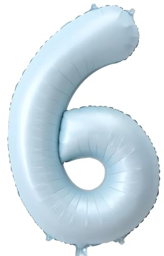 Luftballon Zahl 6 Babyblau, Helium Folienballon 6 Geburtstag Ballon Number für 6 Geburtstagsdeko 40 Zoll, 100CM Babyblau Zahlenballon 6