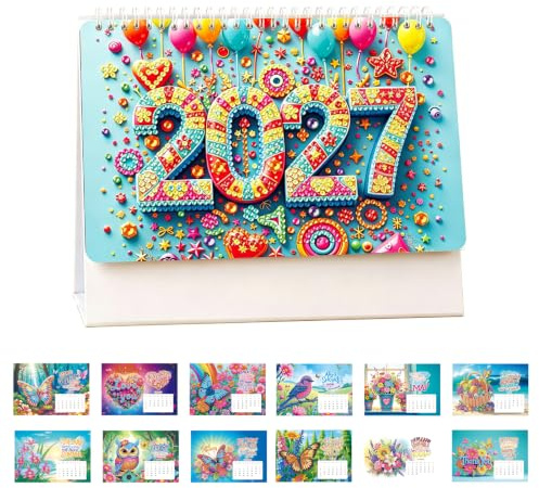 Diamond Painting Kalender 2027, Diamond Painting Weihnachten Tischdeko | Weihnachtsmann Diamont Painting Tischkalender zum Aufstellen DIY Diamant Malerei Aufsteller für Geschenk 2027 (B)