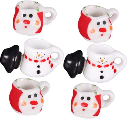 FUNNETOYU 2 Juegos Mini Juego de Té Miniatura de Porcelana con Diseño de Muñeco de Tazas y Tetera Cerámicas para Accesorios de Juguete para Casa de Muñecas y Decoración Navideña