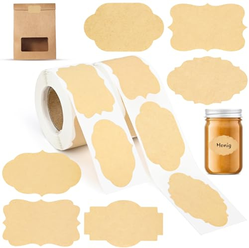 Alethron Etiketten Selbstklebend Marmelade, 500 Stück Krafts Aufkleber Marmeladengläser zum Beschriften, 3x5 cm Einmachetiketten Ablösbar Kraftpapier Klebeetiketten für Gläser Flaschen Tüten Geschenk