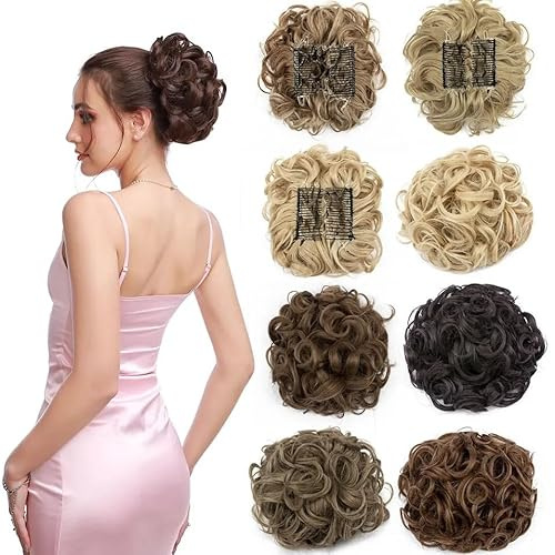 Syntetisk stor kam, klämma i hårförlängning, lockig chignon, hårdelar, hög stickning, hårdel, hästsvans, hårknut ponytail förlängning (Ash blond)