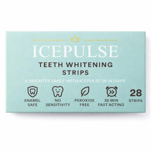 ICEPULSE Pap+ Teeth Whitening Strips – 28 Whitening Strips (14 Treatments) – Peroxide Free Teeth Whitening, Non-Slip Grip, Enamel-Conscious Formula, Easy 30 Minute Daily Use