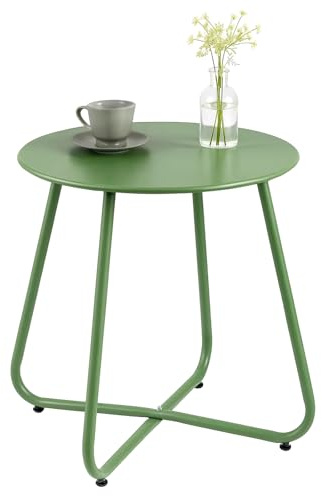 Generisch Runder Beistelltisch Outdoor & Indoor, 45cm x 45cmGarten Balkon Tisch Metall Wetterfest mit Pulverbeschichtung (Grün)