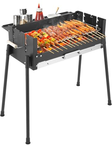 Barbecue Charcoal Grill, Large Folding Portable Stainless Steel Barbecue Grill with Height Adjustable, Casual BBQ Grill for Outdoor Camping Hiking Picnics Parties