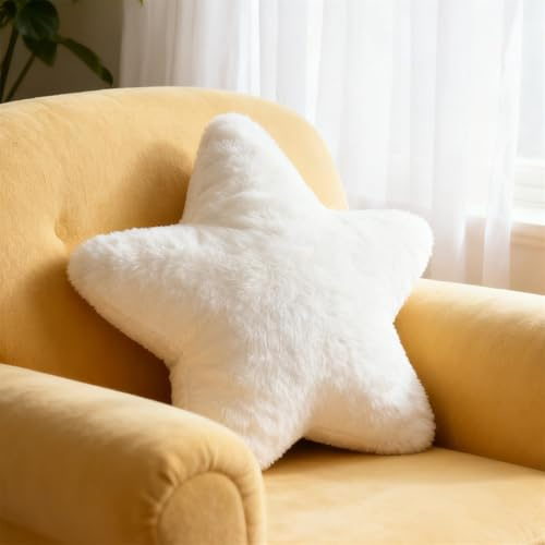 Graceever Cojín de Peluche con Forma de Estrella para Niños y Niñas, Relleno de Algodón PP, Color Blanco, 30 x 30 cm, Tipo Almohada Decorativa