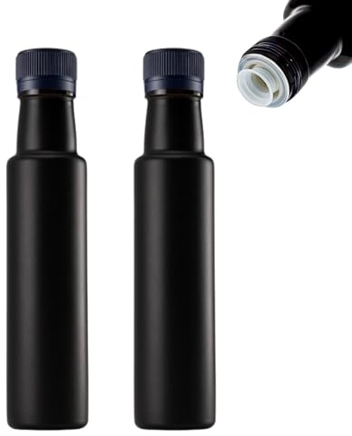 2 x Ölflasche 100 ml Ölspender mit Ausgießer Schwarz Glas Essig und Öl Set