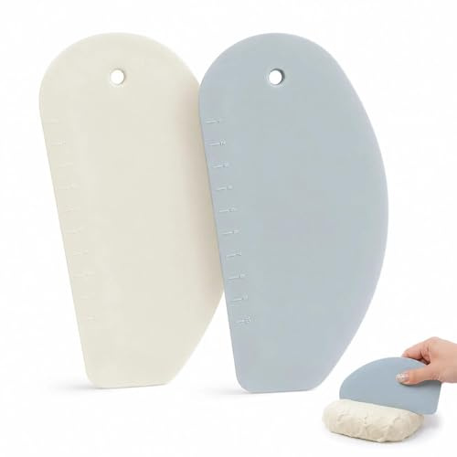 BOHUIMYI Silicone Dough Scrapers, 2-Pack, 17.5cm | 2 flexible silicone scrapers, curved & straight edges, 17.5x8cm. For dough, batter & cleaning. Dishwasher safe.
