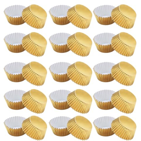JEWEDECO 100 Pirottini in Alluminio Dorati per Cupcake e Muffin, Stampo Mini Torta, per Compleanni e Matrimoni, Resistente e Spesso per Cottura e Decorazione