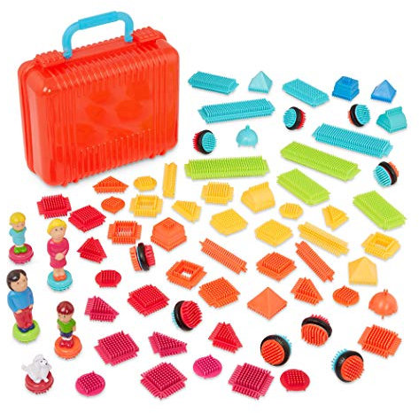 Bristle Blocks 85 Teile Bausteine im Koffer mit Figuren – Bauklötze mit Borsten, Motorikspielzeug – Kinder und Baby Spielzeug ab 2 Jahren, Mehrfarbig, Mehrfarbig