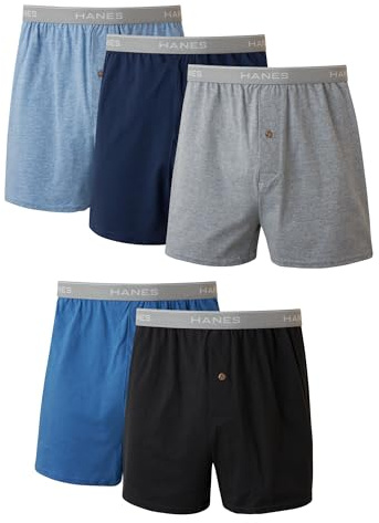 Hanes Men's Boxers, Cotton Knit Comfortable Boxer Underwear, Moisture-wicking Cotton Boxers, 5 count (pack of 1)