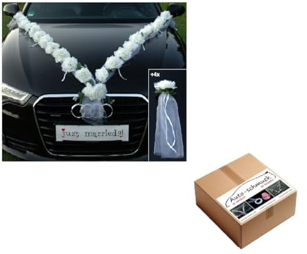 Rosen Girlande Braut Paar Rose Deko Dekoration Autoschmuck Hochzeit Car Auto Wedding ®Auto-schmuck Deko (Weiß/Weiß)