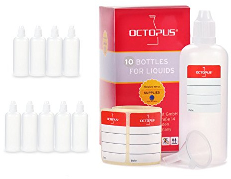 Octopus 10 x flaconi LDPE contagocce da 100 ml + etichette e mini imbuto
