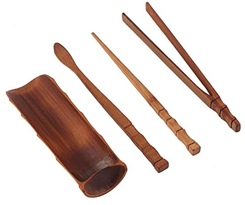4 Pezzi/Set Tè in Bambù Naturale Attrezzo per Servizio Classico Cinese Accessori per Cerimonia del Tè Kongfu Strumenti