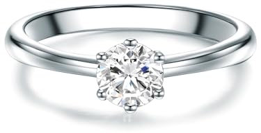 Trilani Damen-Solitärring Sterling Silber Zirkonia weiß im Brillantschliff - Verlobungsring Vorsteckring Trauring Silberring mit Stein