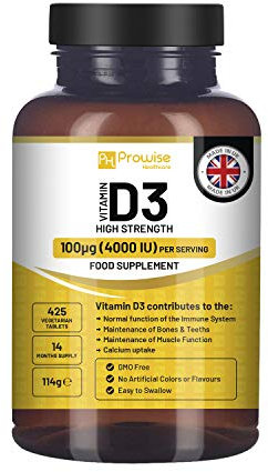 Vitamin D3 4000 IU High Strength I 425 Vegetarian Tablets (14 Months Supply) I Easy Swallow Vitamin D3 Supplement for Immune Support, Calcium Boost, Bone & Muscle I Vitamin D Made in the UK by Prowise