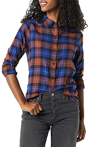 Amazon Essentials Mujer Camisa de Franela a Cuadros Ligera de Manga Larga y Corte Estándar