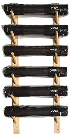 JLXJ Yogamatten Halter Wandhalterung Aus Holz Yogamattenständer 6-stufiger Halter, Schaumstoffrolle & Teppiche Lagerung Ausstellungsständer für 6 Matten, Vintage-Stil