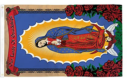 AZ FLAG - Bandera Nuestra Señora De Guadalupe Rosa - 90x60 cm - Bandera Cristiana – Mexico 100% Poliéster con Ojales de Metal Integrados - 50g - Colores Vivos Y Resistente A La Decoloración