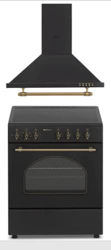 PACK COCINA ELÉCTRICA VITROCERAMICA CON HORNO + CAMPANA EXTRACTORA/ESTILO RETRO NEGRO RUSTICO/ANCHO 60 CM