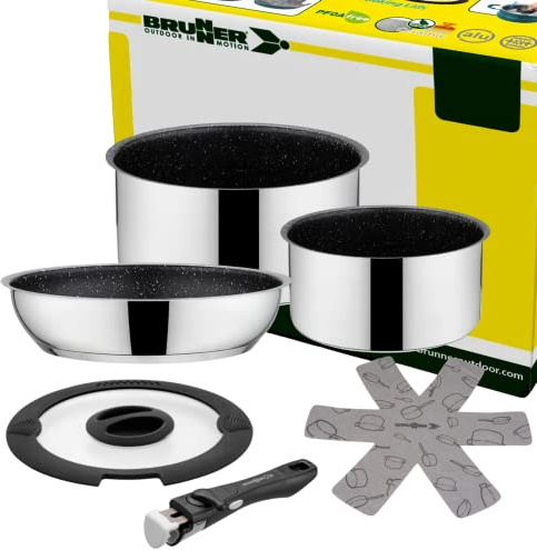 BRUNNER Camping Topf-Set Edelstahl ø 20 cm ACADEMY MINI 5+1 Teilig Antihaft