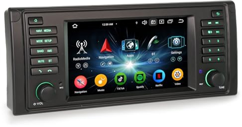 ERISIN 7 Pulgadas 8-núcleos 4GB RAM 64GB ROM Android 14 Radio Coche CarPlay para BMW Serie 5 E39 M5 Soporte GPS Navegación Android Auto DSP Bluetooth WiFi Dab+ A2DP USB TDT OBD2 FM Pantalla táctil