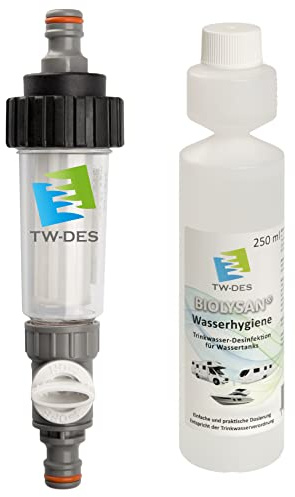 Original TW-DES Befüllfilter ECONOMY inkl. BIOLYSAN WASSERDESINFEKTION für 1000l für Wohnmobil, Wohnwagen, Boot