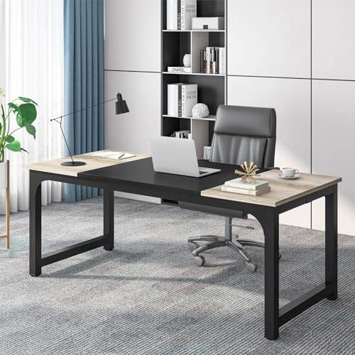 Tribesigns Bureau pour Ordinateur Portable,Table, Bureau d’étude pour Le télétravail, Poste de Travail pour Bureau, Chambre, Facile à Monter (Gris Vintage/Noir, 180 x 80 x 75 cm)