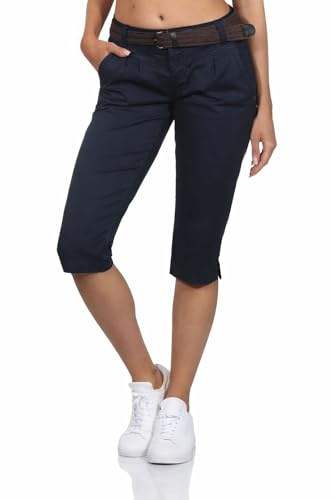 FRESH MADE Damen Shorts Chino 3/4-Hose mit Gürtel