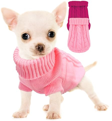 Kallfir's cutie XXS Dog Sweater, 2 Pieces Turtleneck Knitted Chihuahua Sweater Yorkie Teacup Dog Clothes Small Dogs Girl Winter Warm Sweaters Pet Cat Sweater Cold Weather Puppy Clothes XX-Small