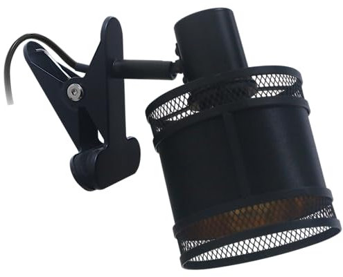 REV – Lampada a morsetto dal look vintage alla moda con attacco E14 in nero – Lampada da lettura IP20 orientabile con rivestimento in tessuto paralume – Lampada a morsetto per telaio del letto con